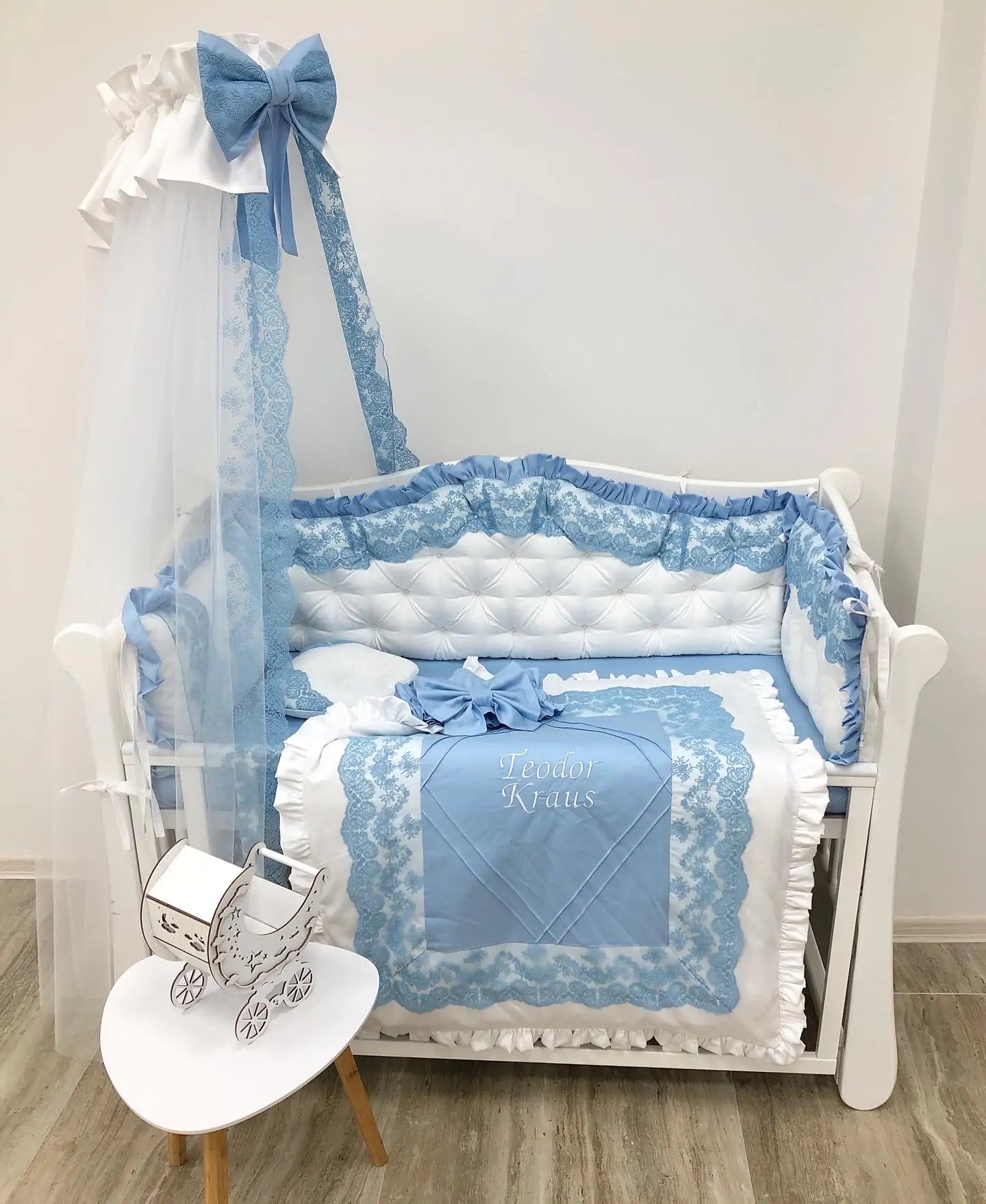 Luxury personalized bedding set “Blue Dream ” color blue and white