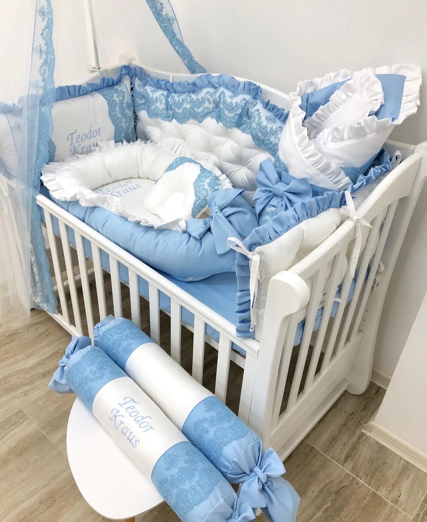 Luxury personalized bedding set “Blue Dream ” color blue and white