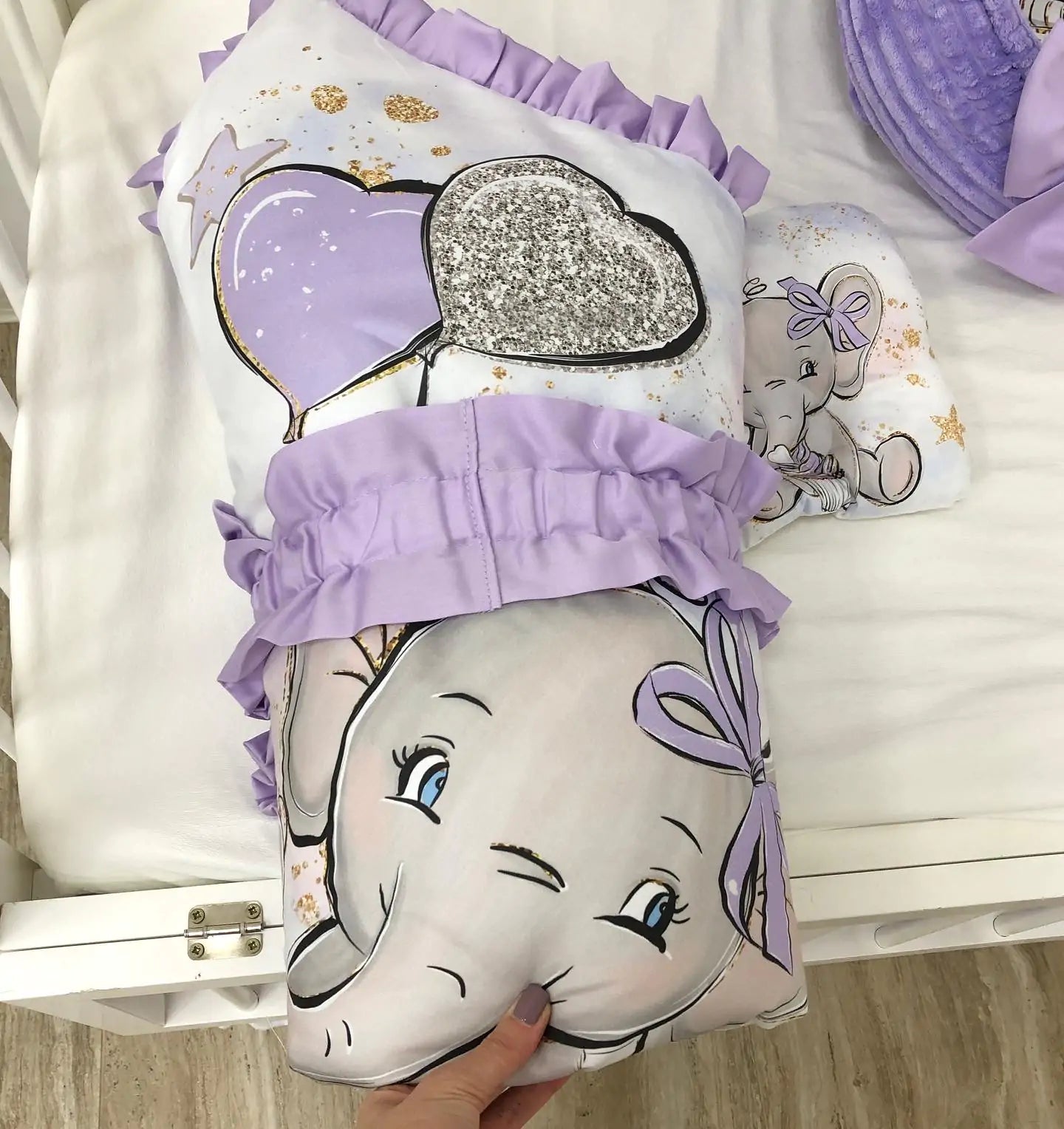 Baby girl Luxury crib Bedding set “Purple Elephant”