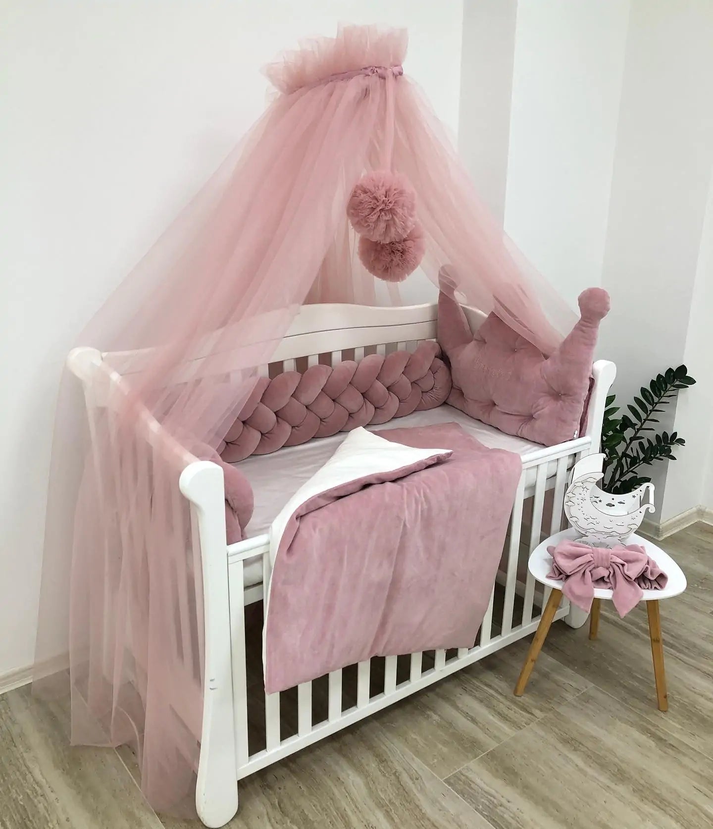 Crib Velor bedding set “Powder Rose”