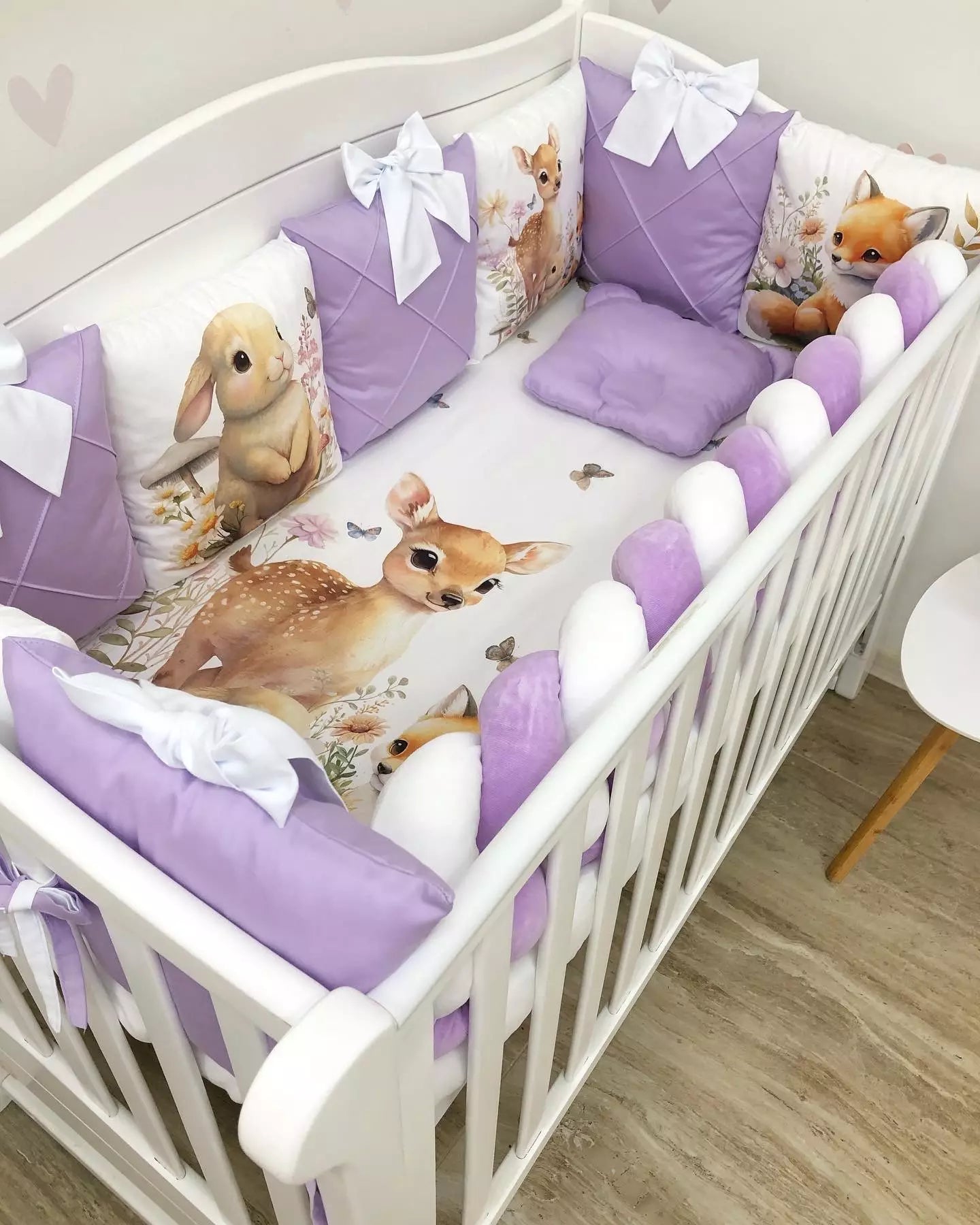 Crib Bedding set “Purple Forest Animals”