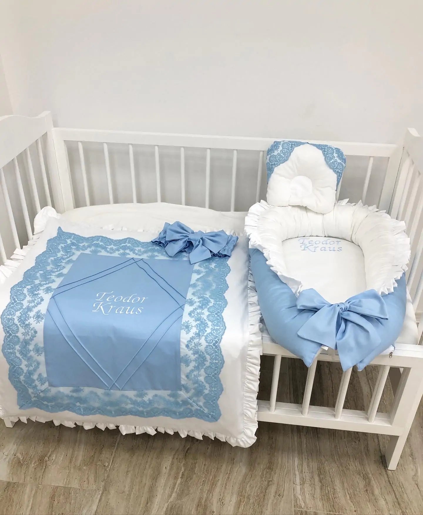 Luxury personalized bedding set “Blue Dream ” color blue and white