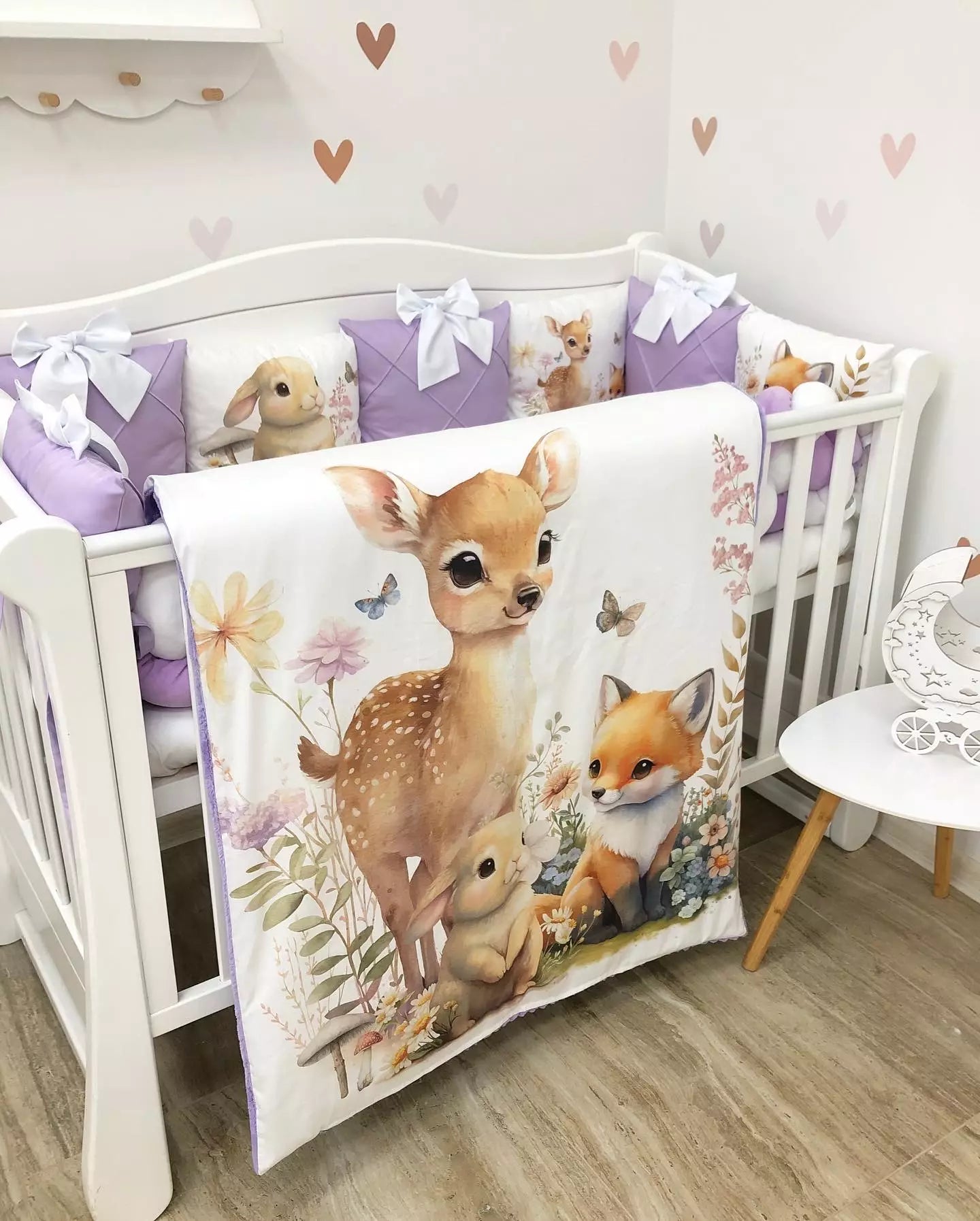 Crib Bedding set “Purple Forest Animals”