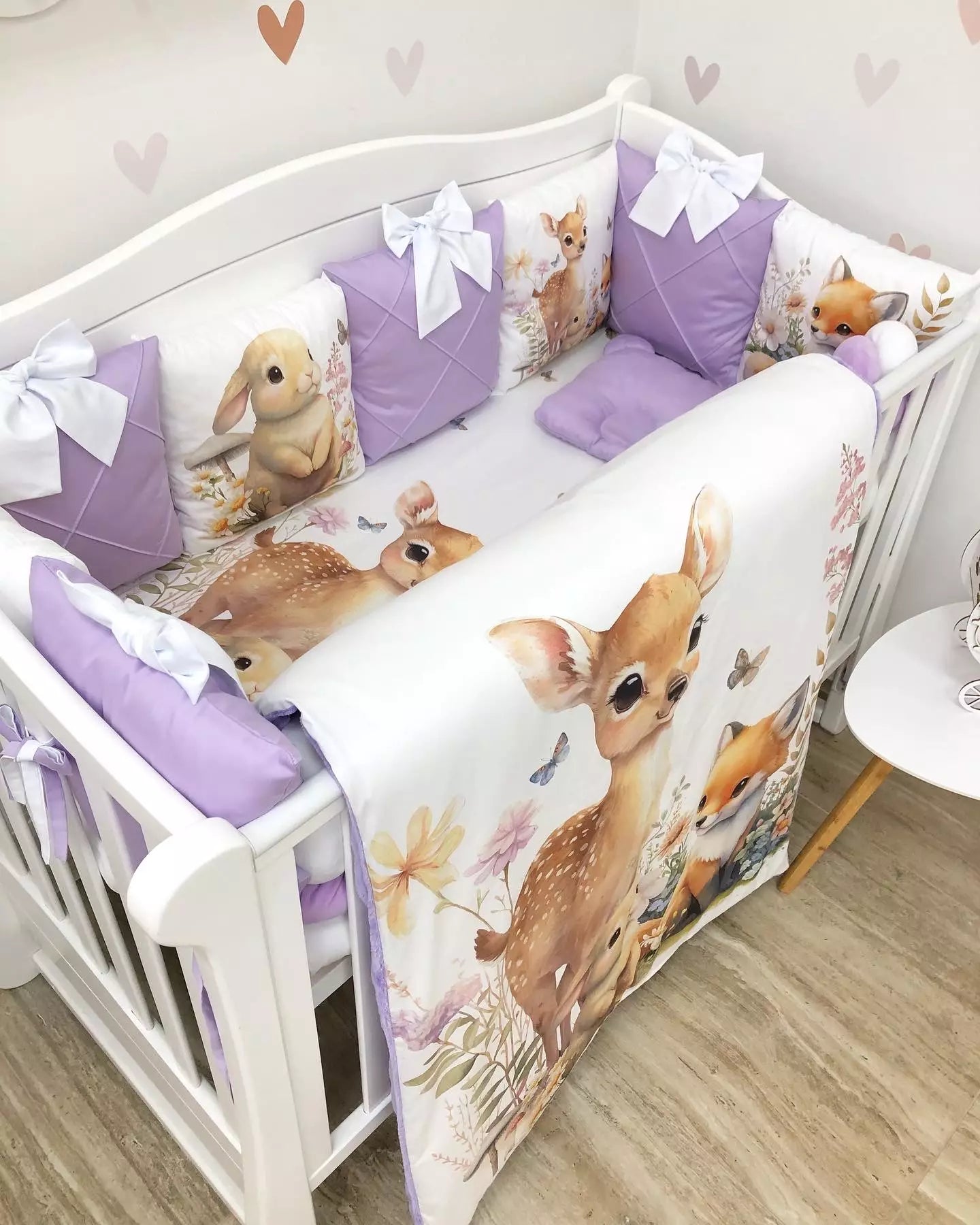 Crib Bedding set “Purple Forest Animals”