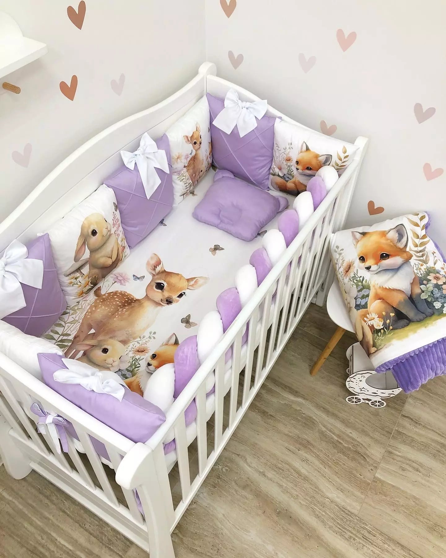 Crib Bedding set “Purple Forest Animals”