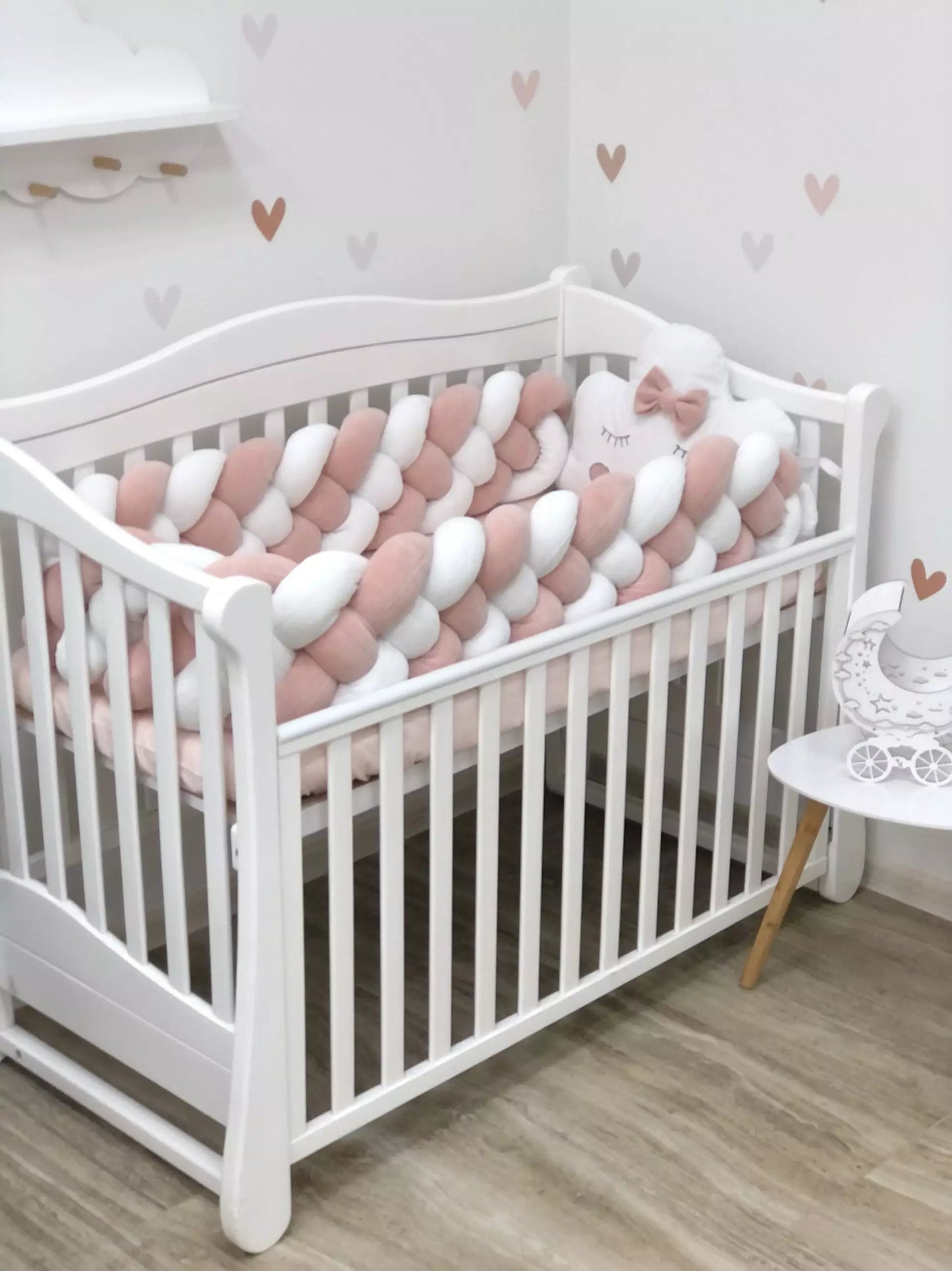 Crib Bumper “powder 4-strand braided bumper and cloud”