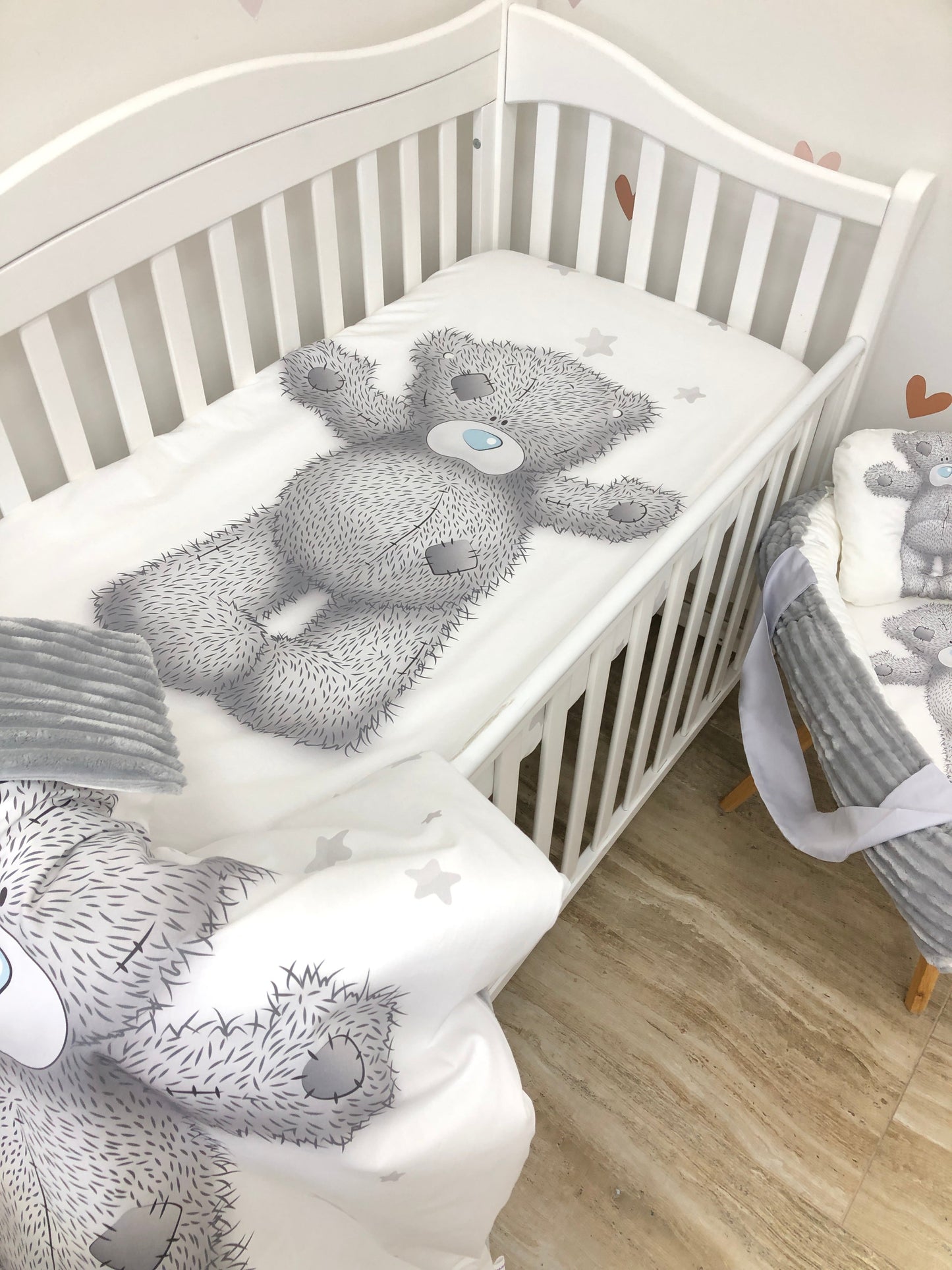 Crib set "Grey Teddy"