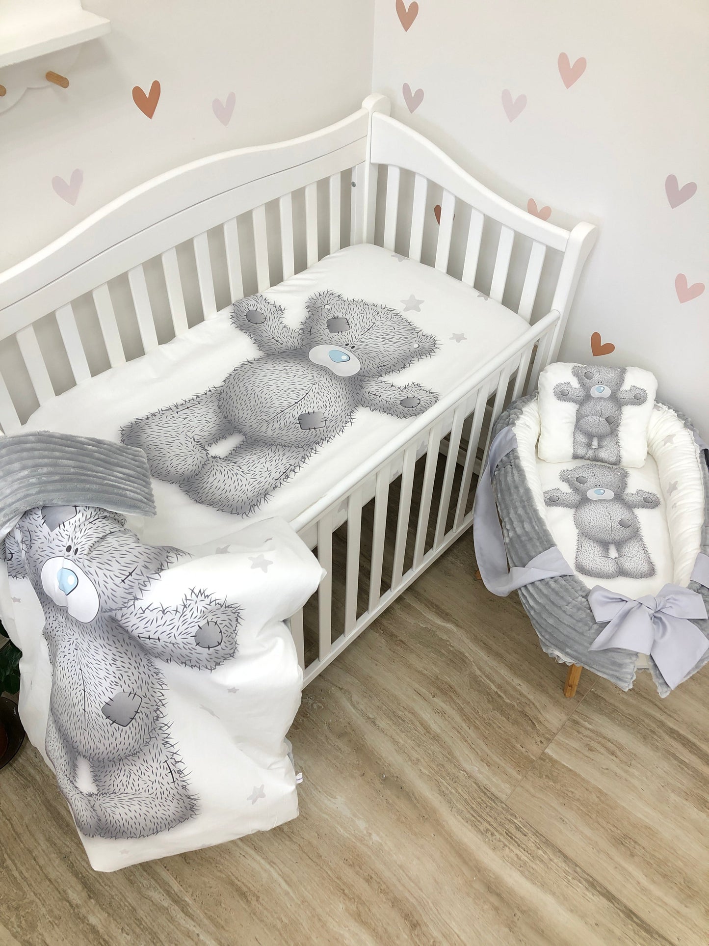 Crib set "Grey Teddy"