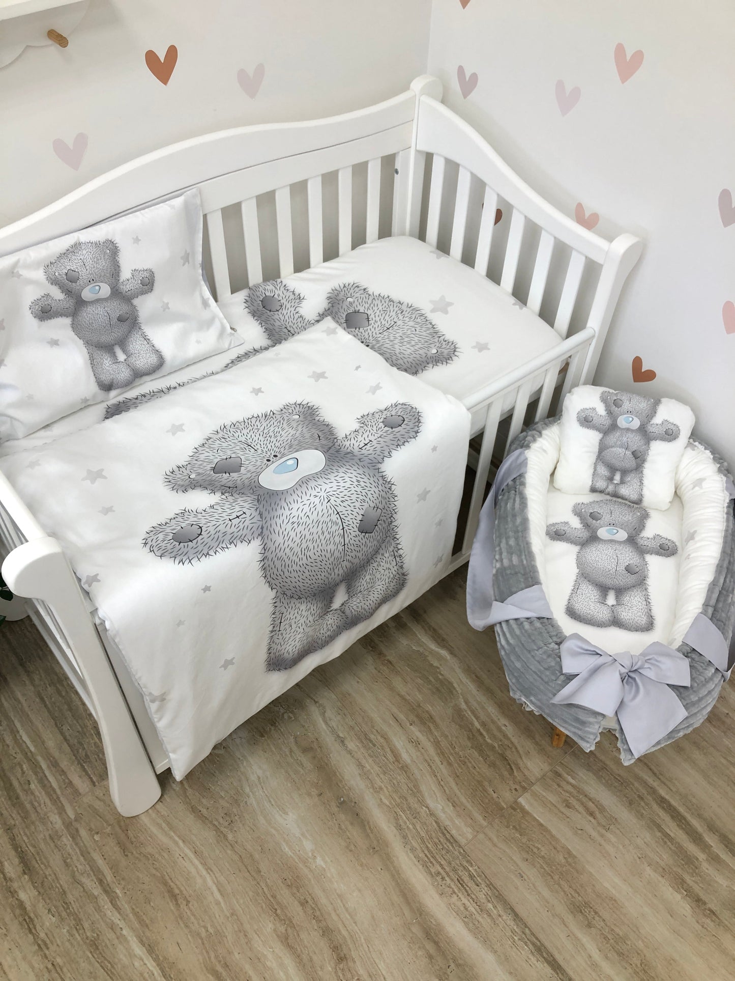 Crib set "Grey Teddy"