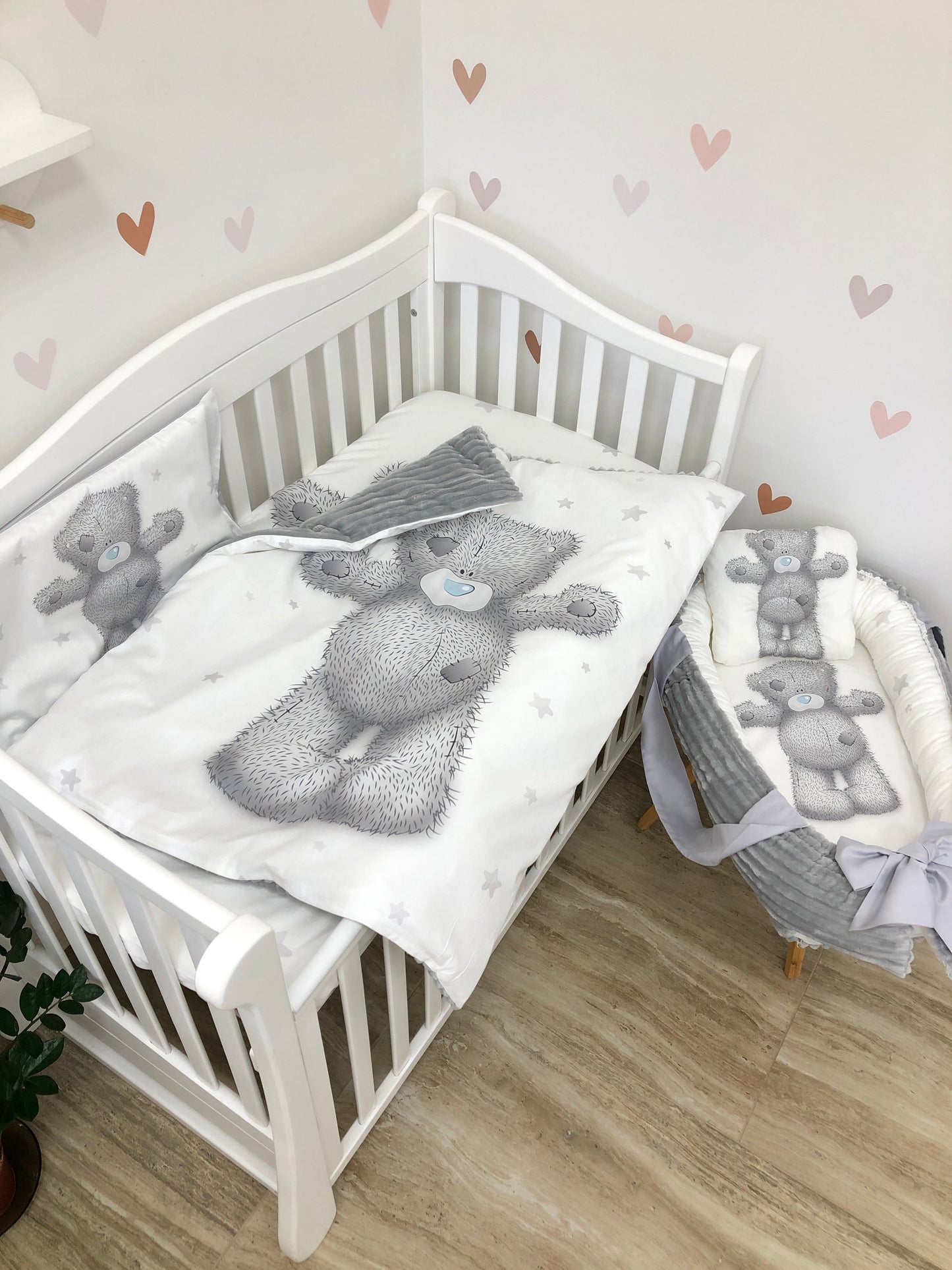 Crib set "Grey Teddy"