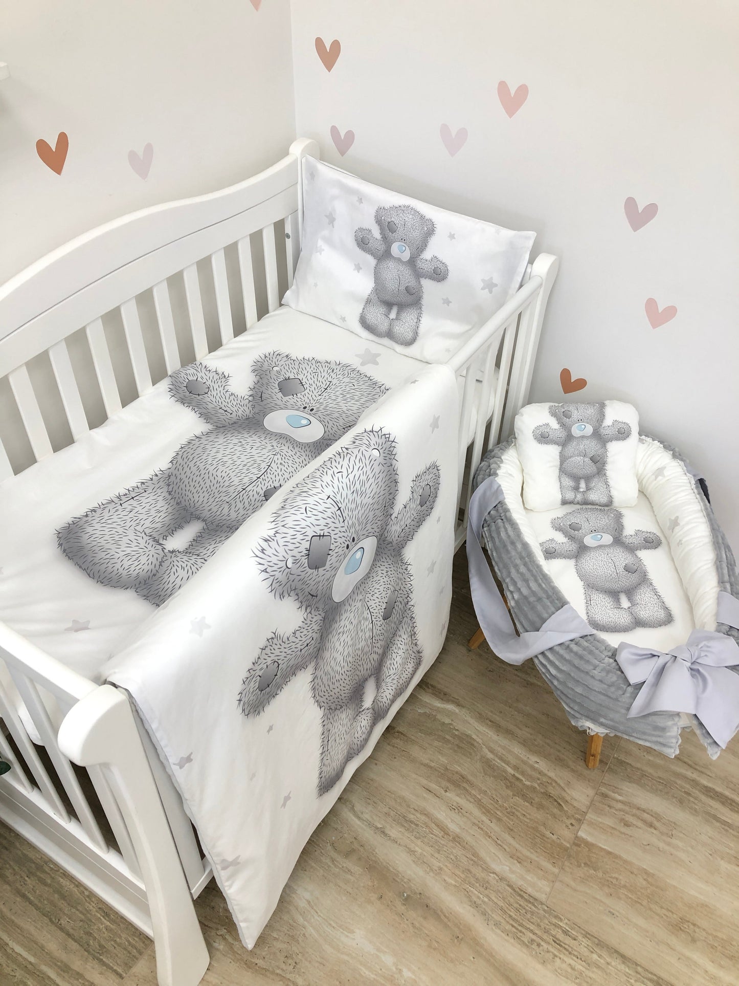 Crib set "Grey Teddy"