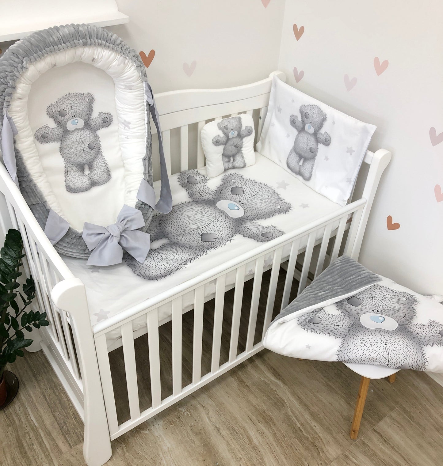 Crib set "Grey Teddy"