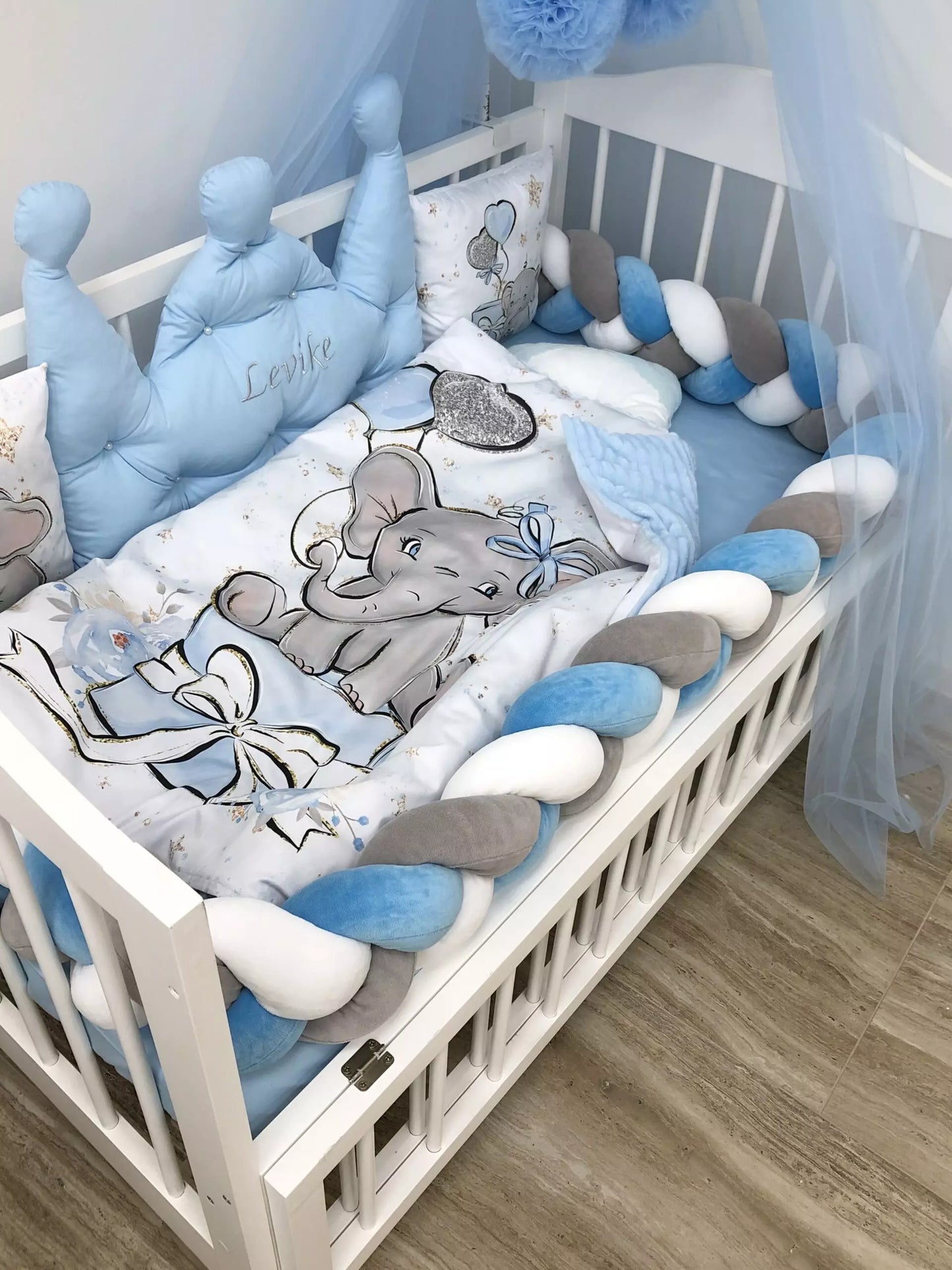 Crib set “Blue Elephant”