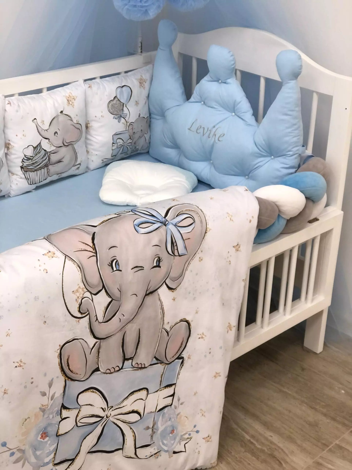 Crib set “Blue Elephant”