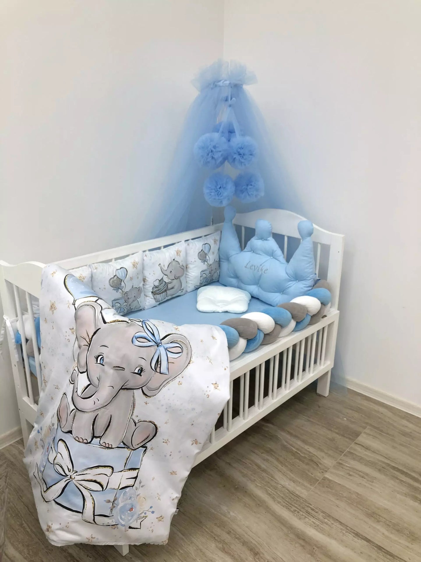 Crib set “Blue Elephant”