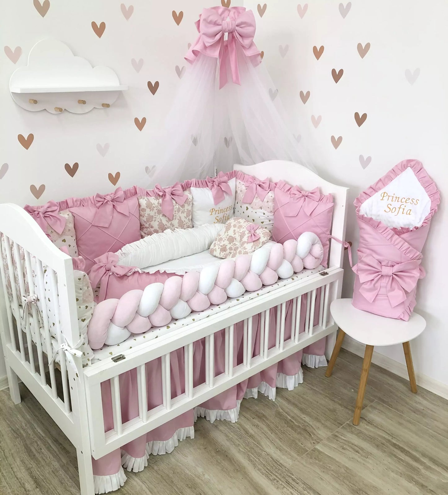 Crib Set “Little Princess” color baby pink