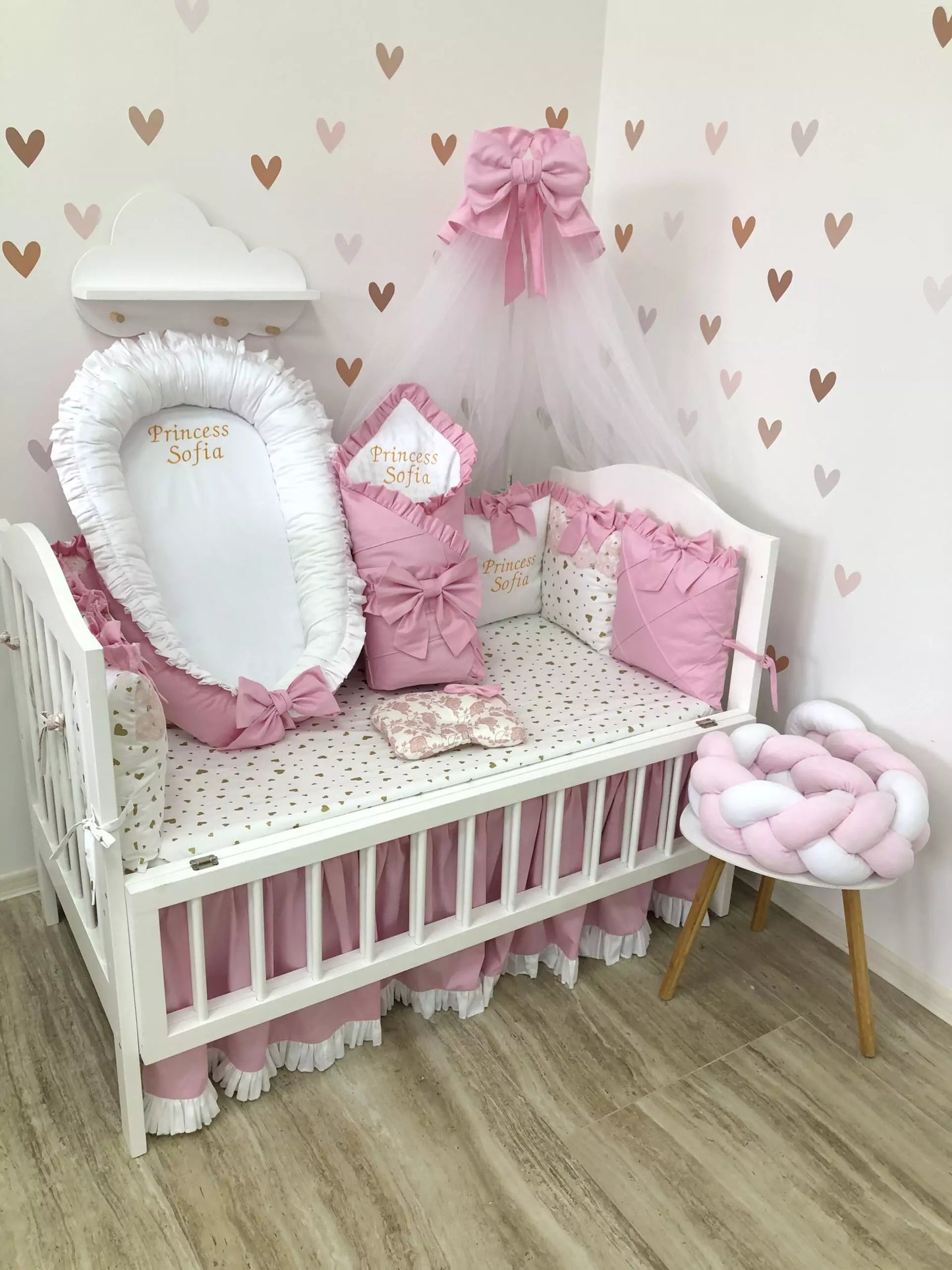 Crib Set “Little Princess” color baby pink