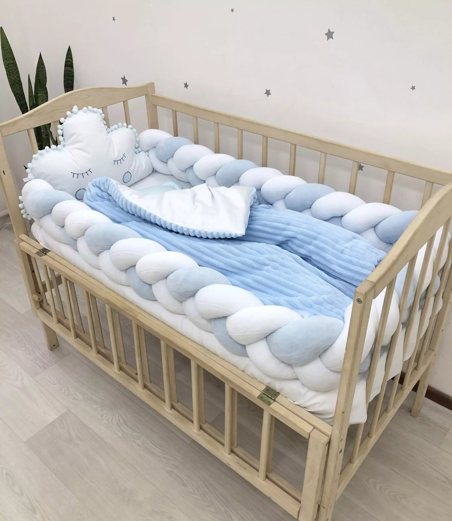 Crib set “Blue white baby bedding set“