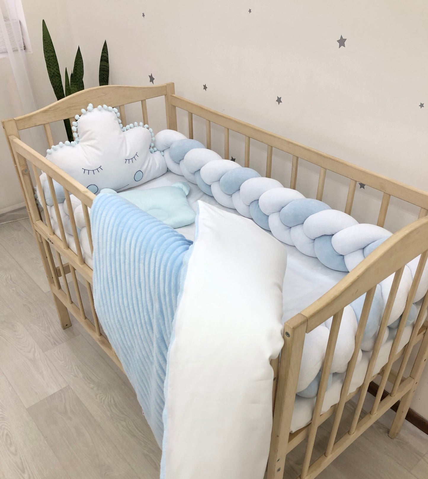 Crib set “Blue white baby bedding set“