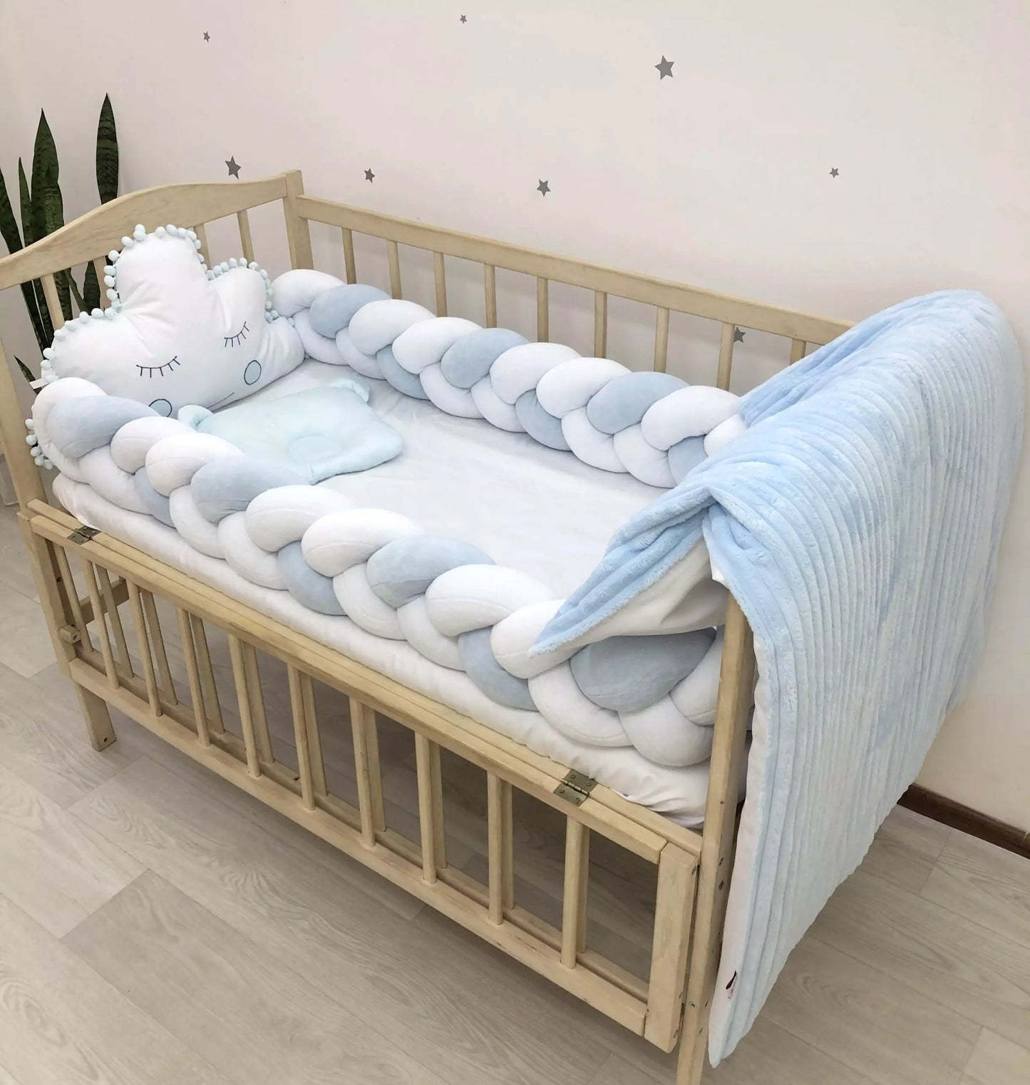 Crib set “Blue white baby bedding set“