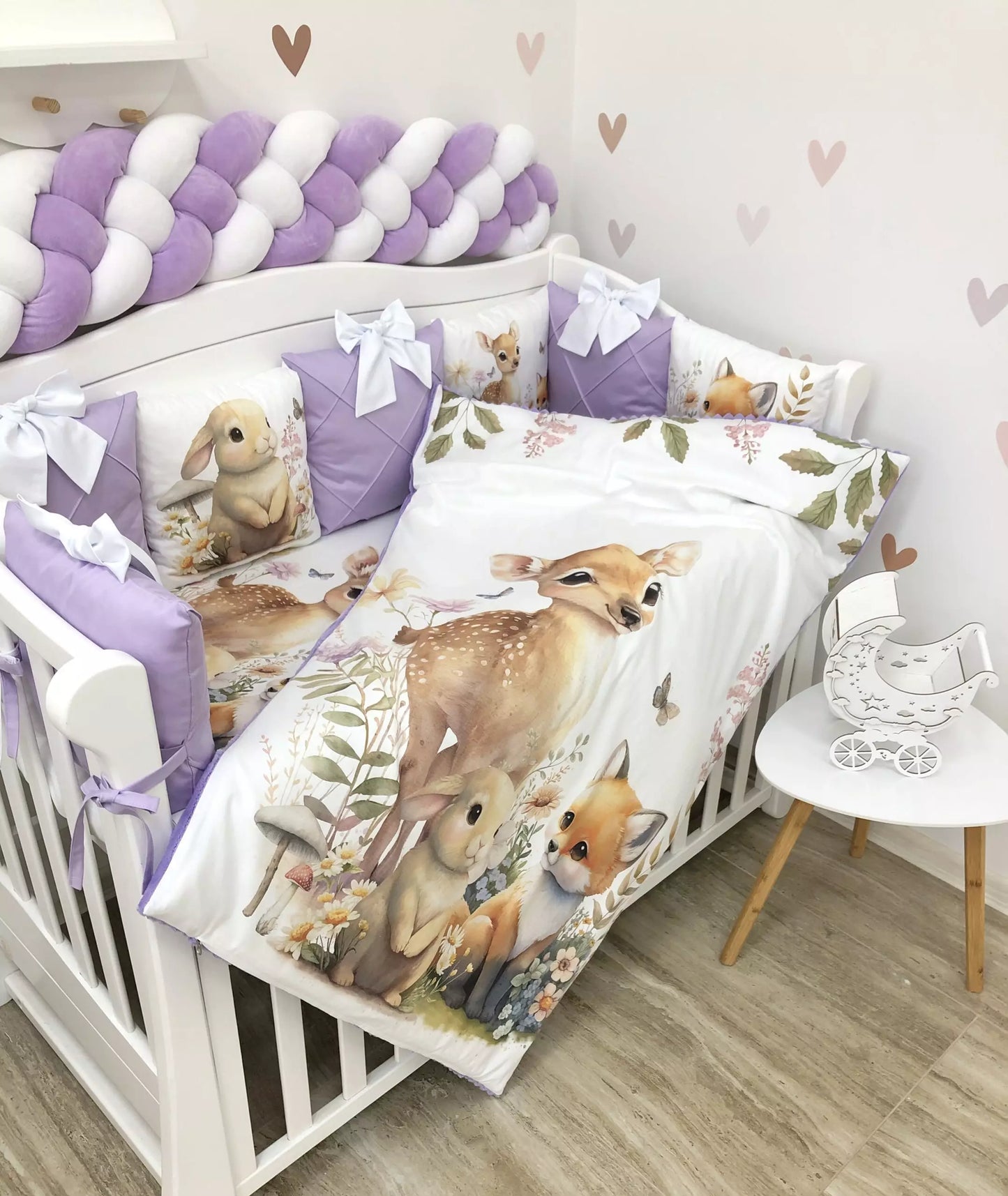 Crib Bedding set “Purple Forest Animals”