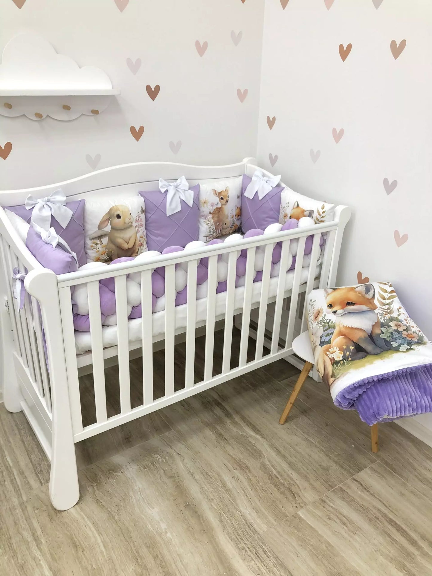 Crib Bedding set “Purple Forest Animals”