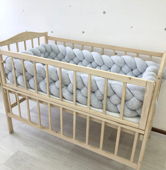 Gray braided crib bumper