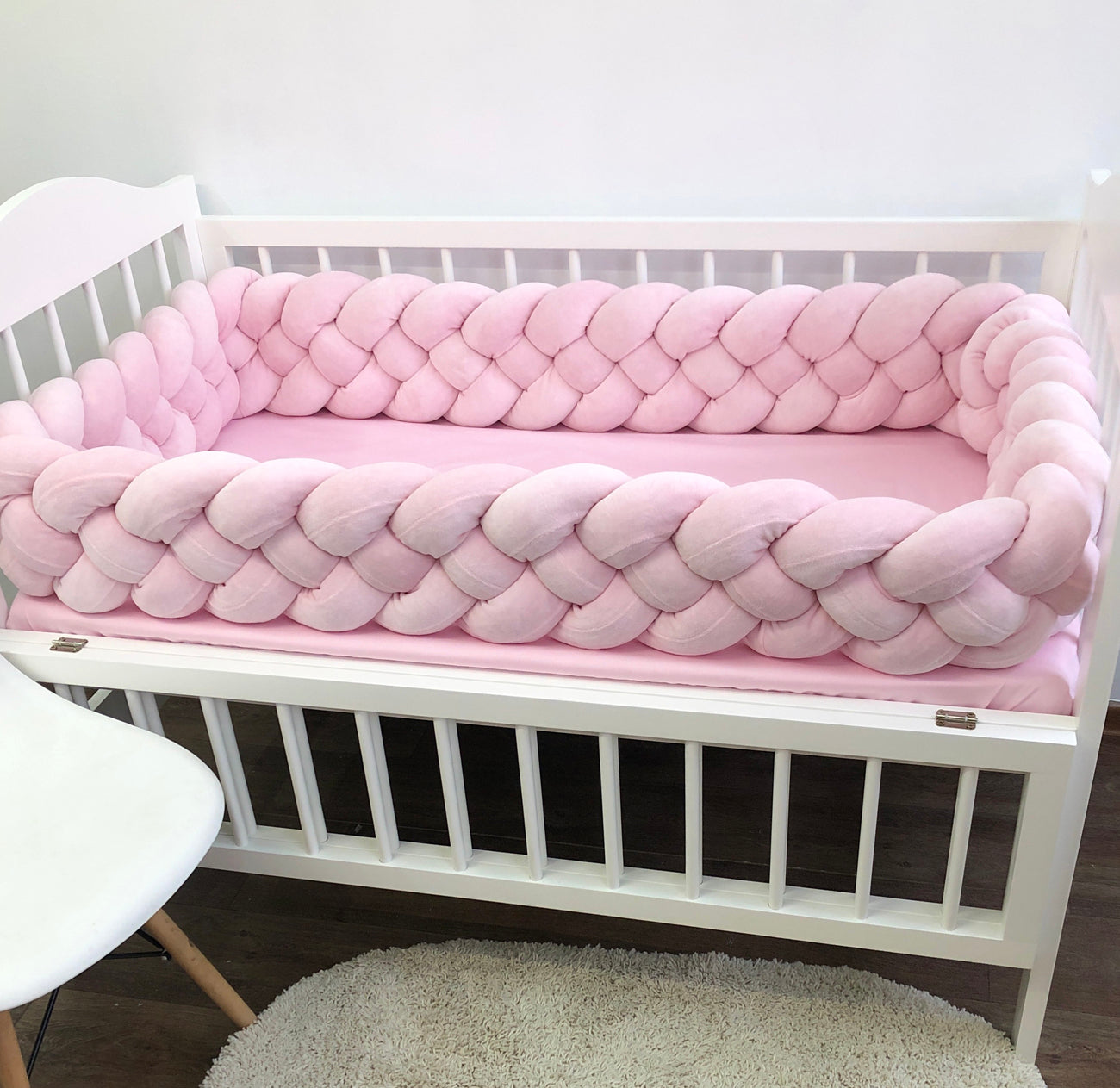 Light Pink braided crib bumper