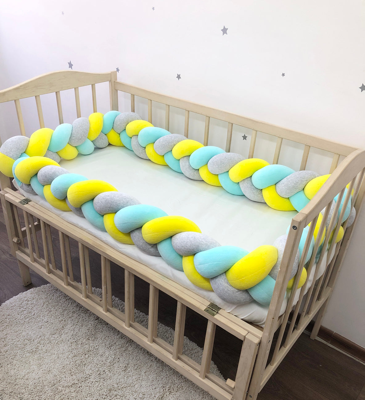 Yellow and Cyan baby crib bumper set