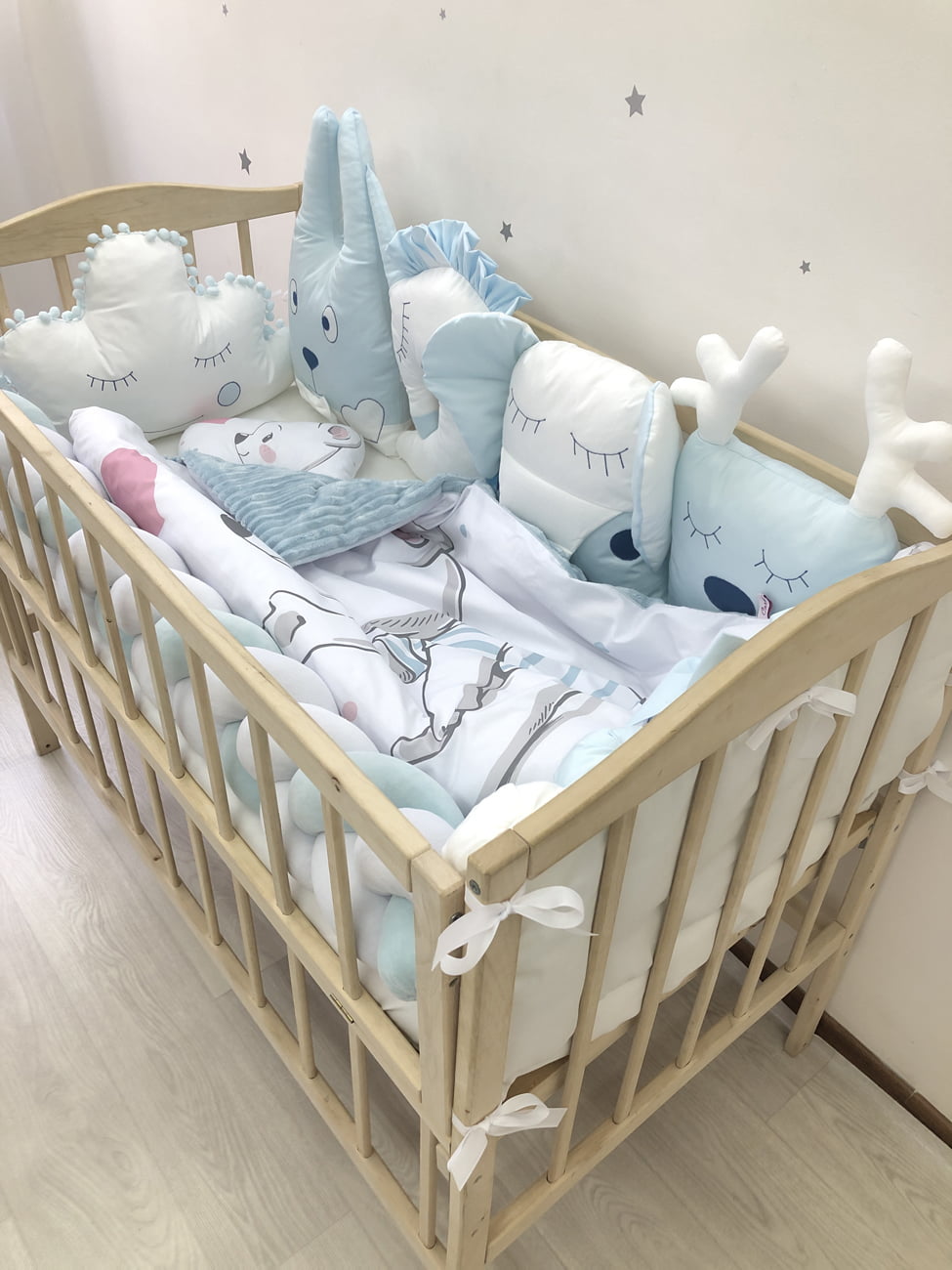 Crib set “Blue white baby bedding set“