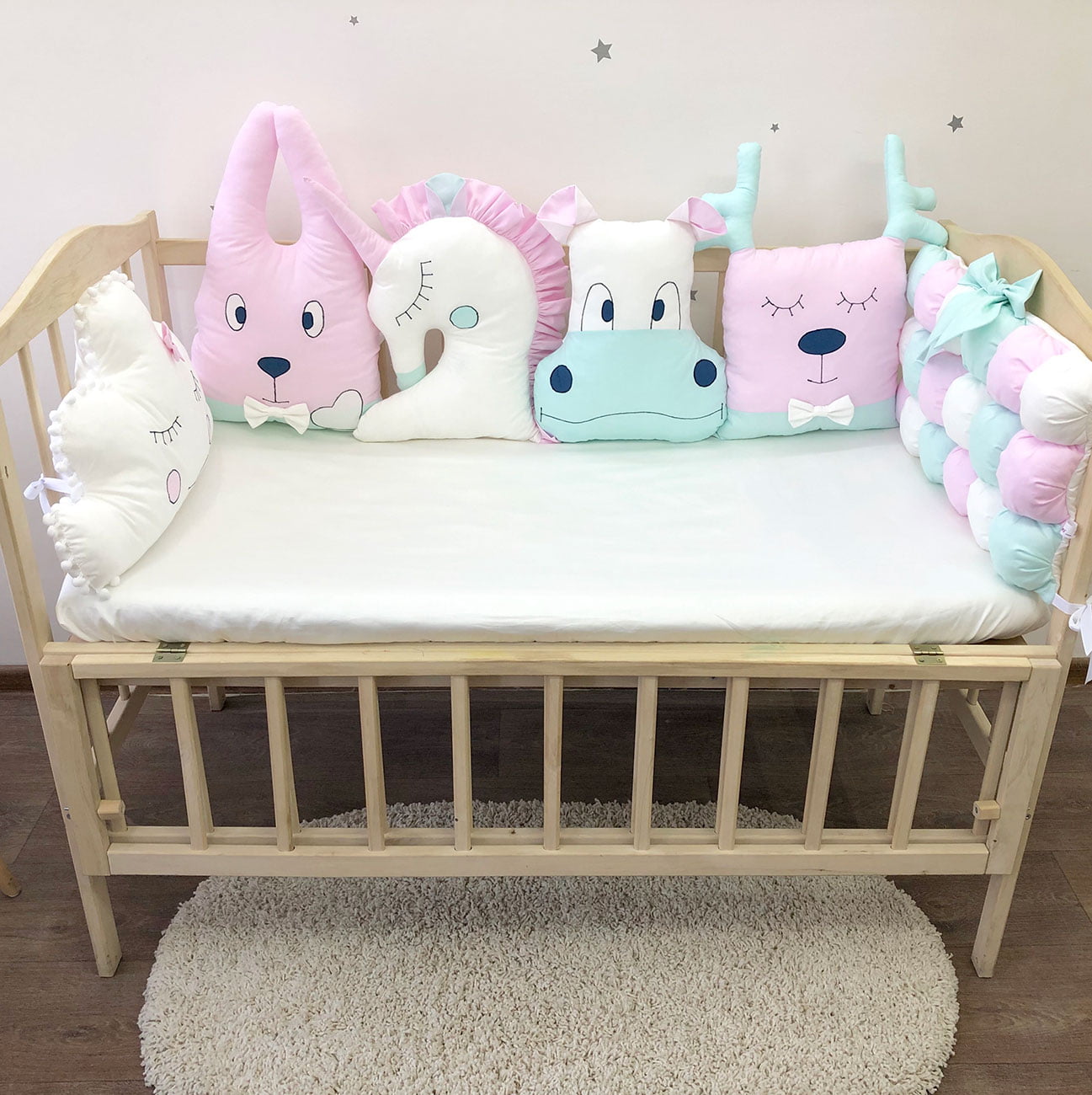 Pink bumpers set for newborn - “Animal Bumpers”