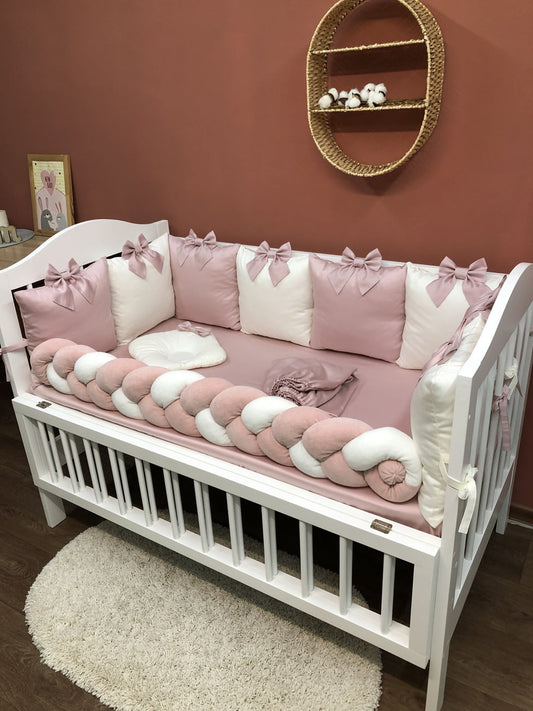 Baby bedding set - pink color “Bumper pillow with bow”