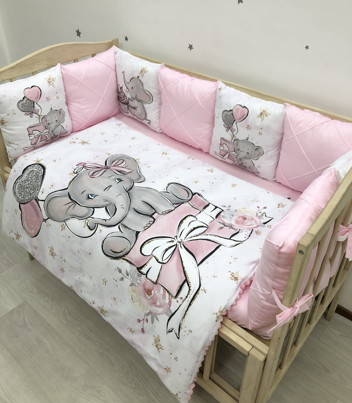 Crib set “Pink Elephant”