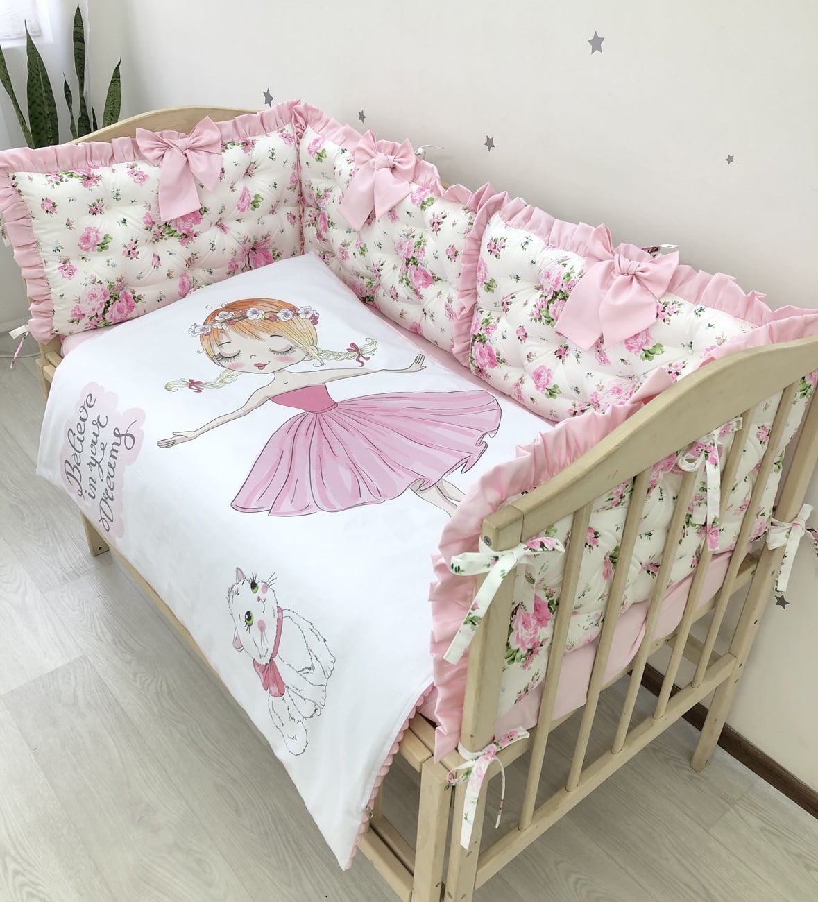 Crib set “Pink Flower”