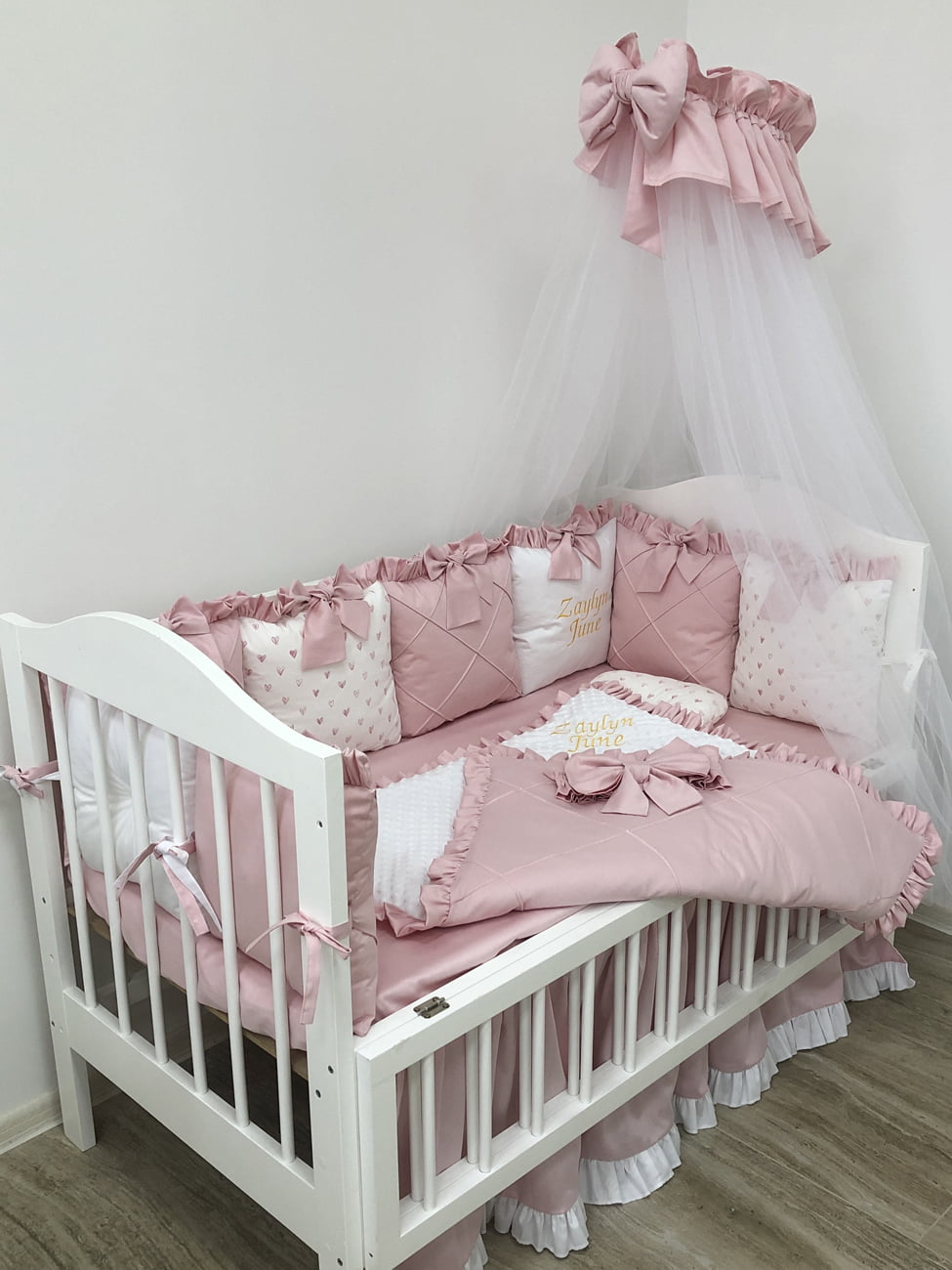 Crib Bedding set “Powdery pink“