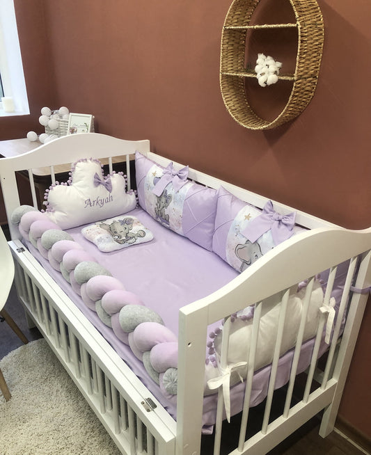 Crib set “Lilac Elephant”