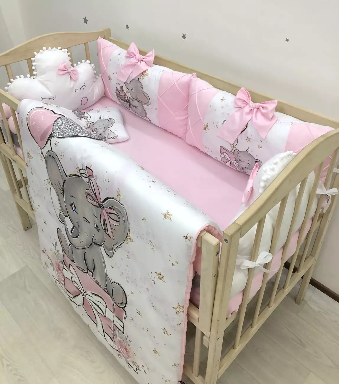 Crib set “Pink Elephant for girl”