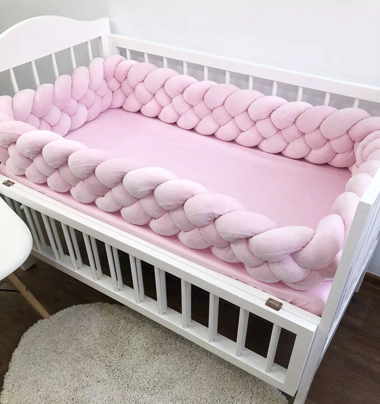 Light Pink braided crib bumper