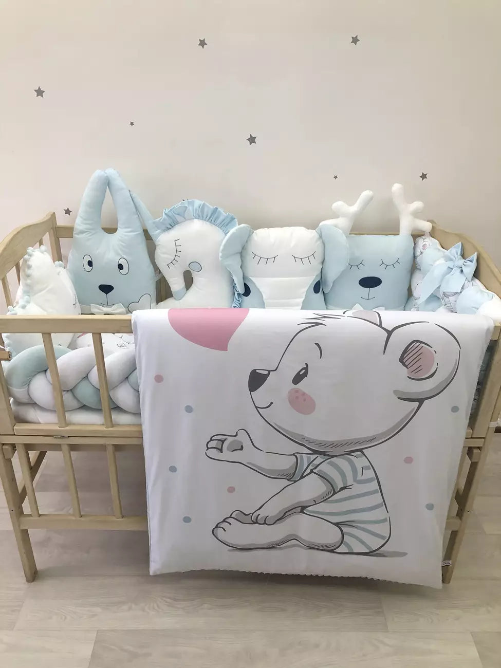 Crib set “Blue white baby bedding set“