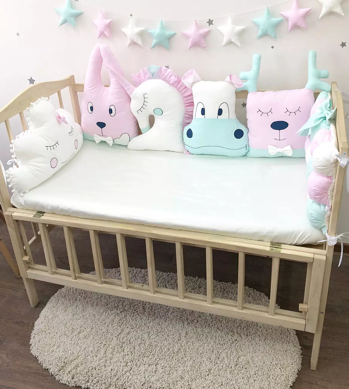 Pink bumpers set for newborn - “Animal Bumpers”