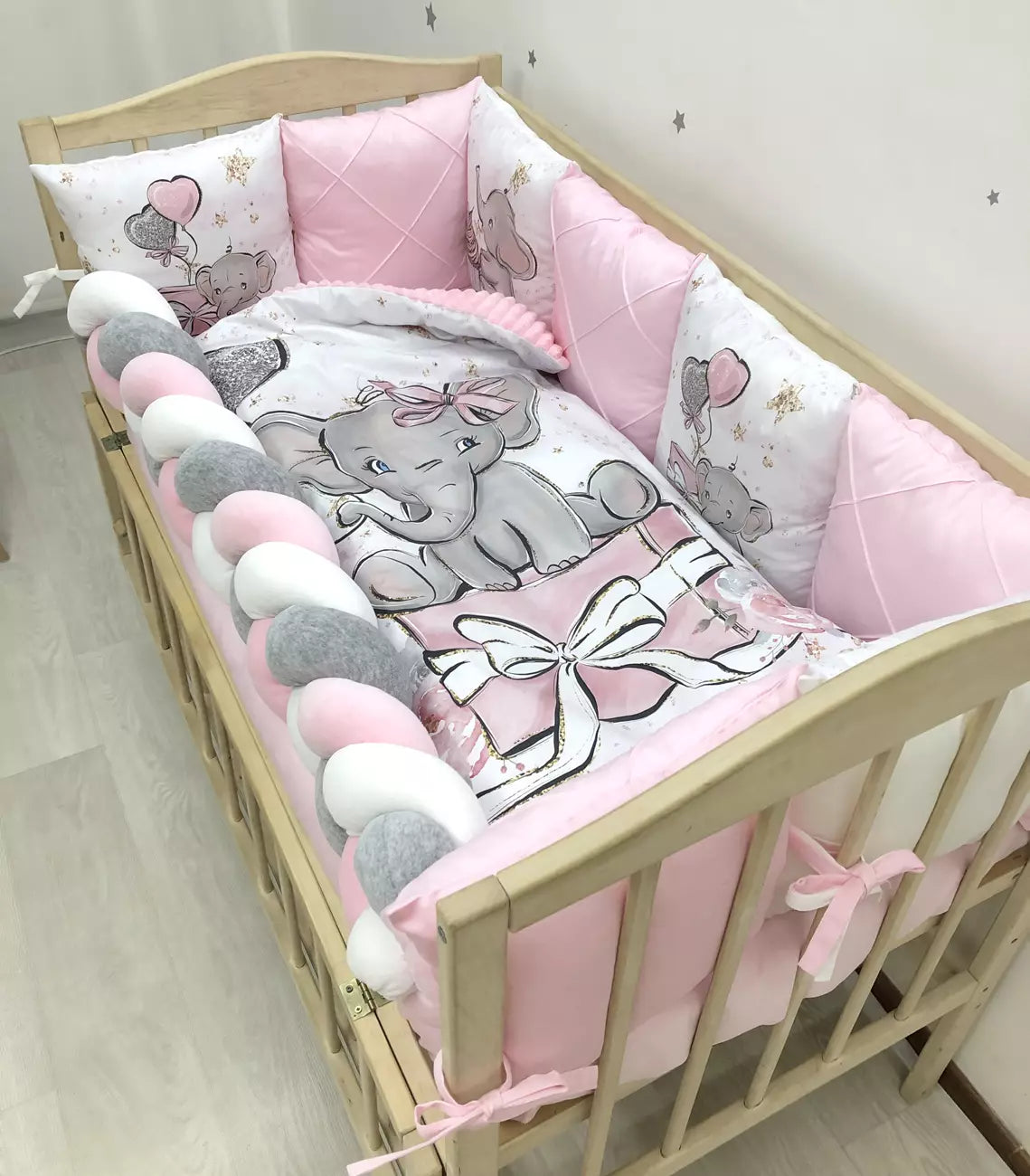 Crib set “Pink Elephant”