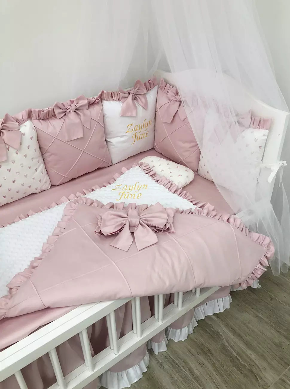 Crib Bedding set “Powdery pink“