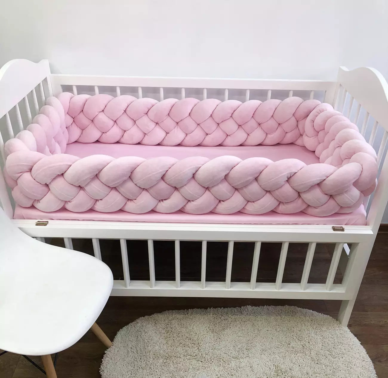 Light Pink braided crib bumper