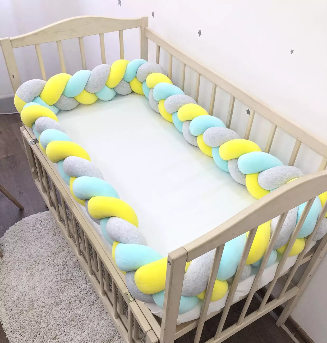 Yellow and Cyan baby crib bumper set