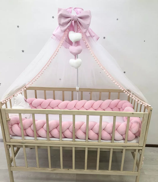 Snuggle crib bedding in pink white color for newborns girls