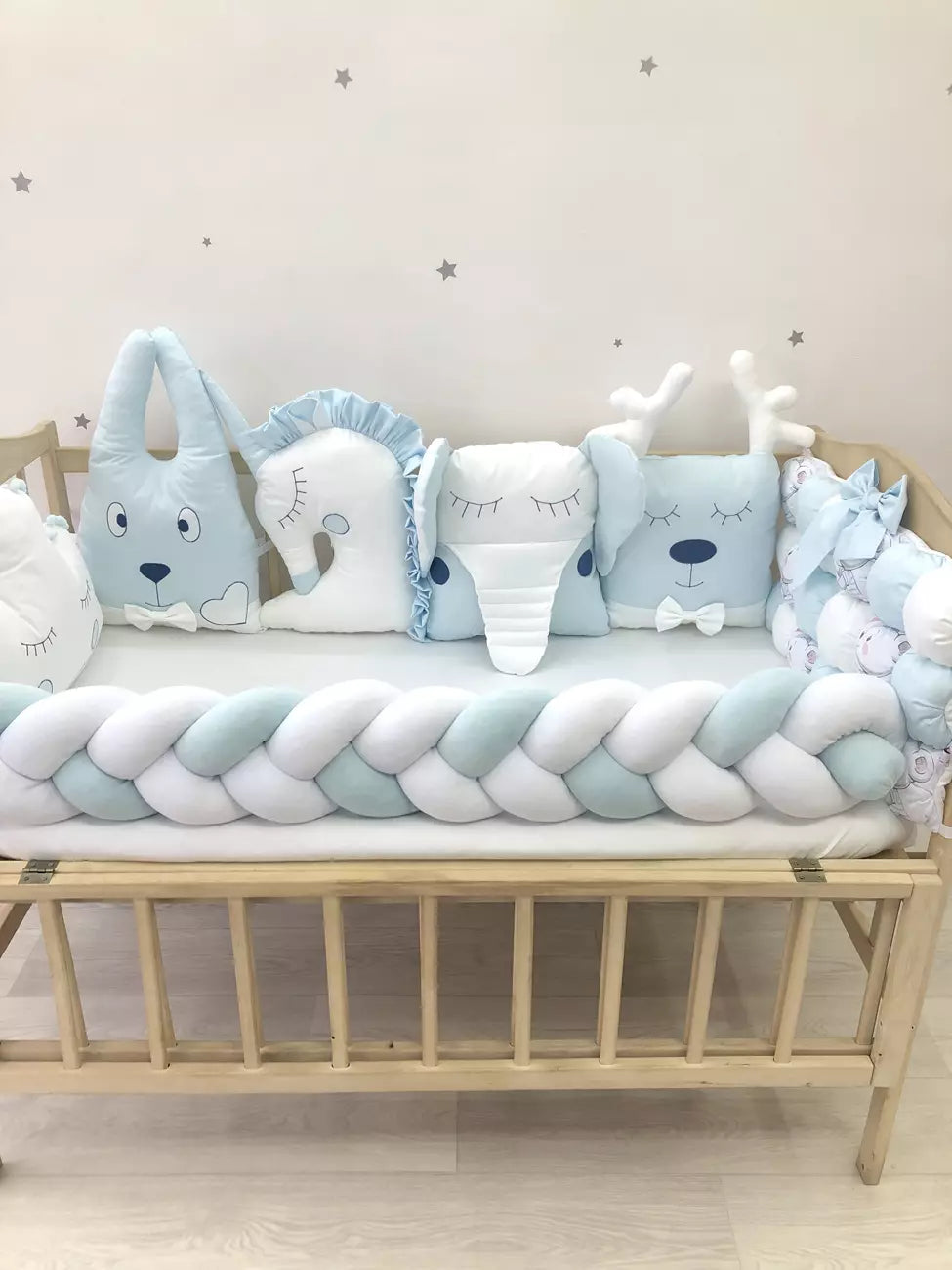 Crib set “Blue white baby bedding set“