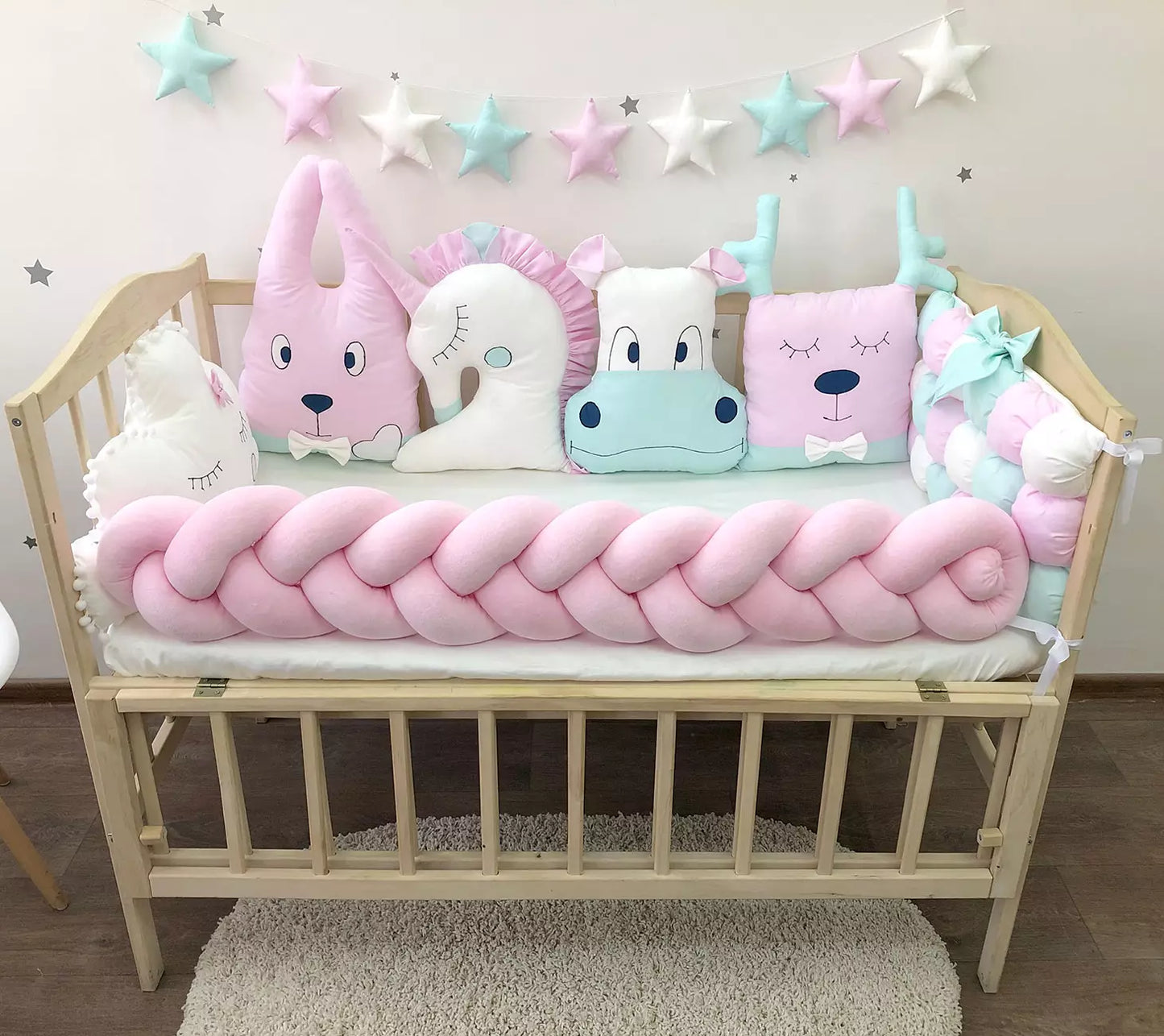 Pink bumpers set for newborn - “Animal Bumpers”