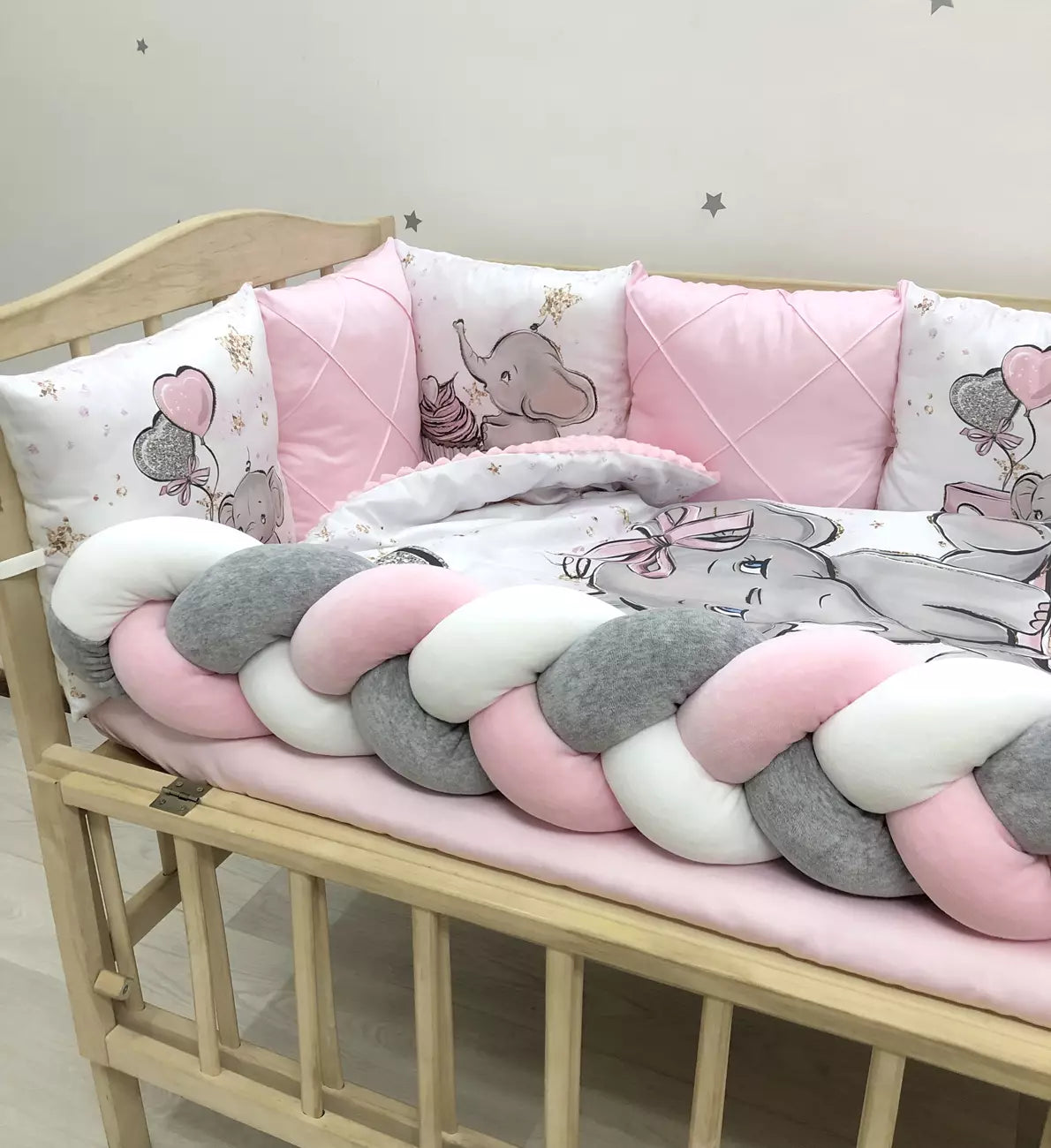 Crib set “Pink Elephant”