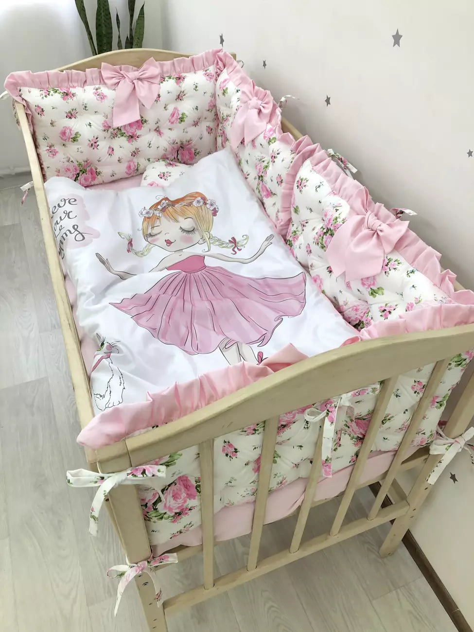 Crib set “Pink Flower”