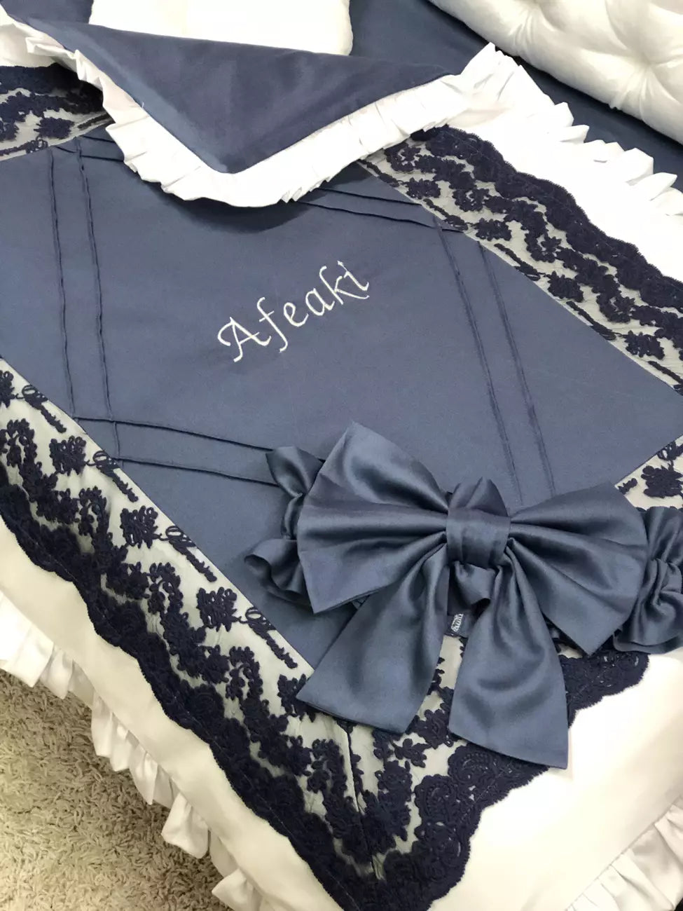 Crib set “Personalized navy blue and white luxury baby bedding set“